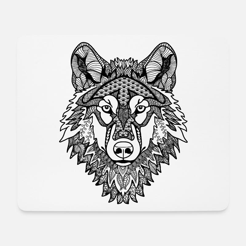 Mandala Loup - Tapis de souris (format paysage) - blanc