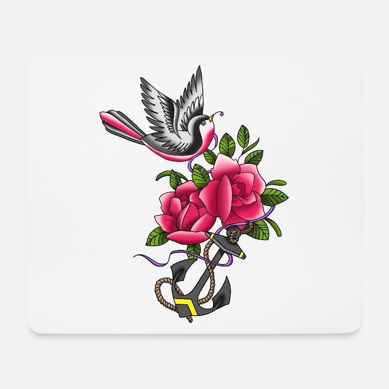 Bird tatoo - Mouse Pad (horizontal) - white