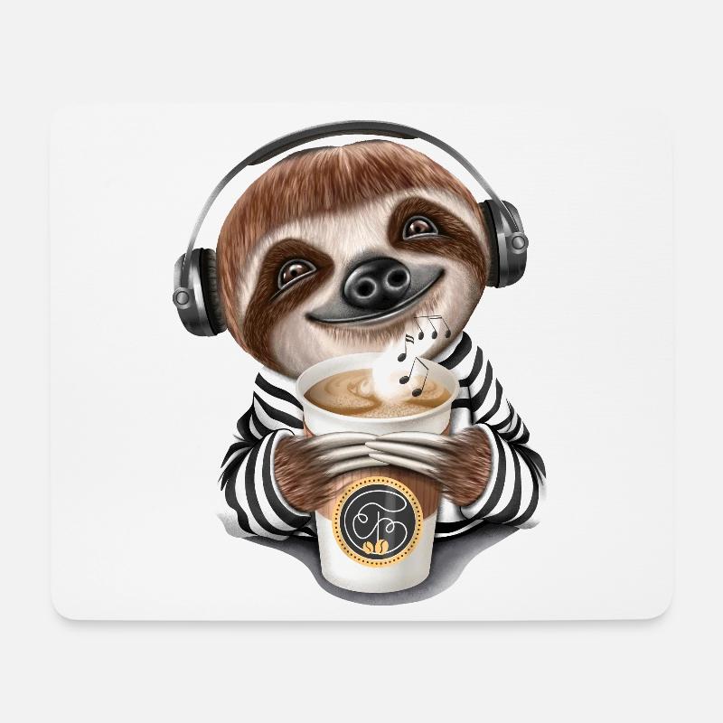 Funny sloth coffee headphones misic - Mouse Pad (horizontal) - white