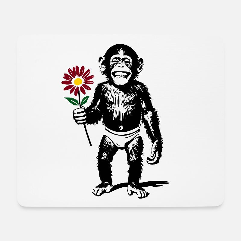 Monkey with Flower Valentine's Gift - Mouse Pad (horizontal) - white