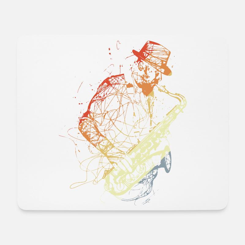 Retro Saxophonspieler Zeichnung - Mousepad (Querformat) - Weiß
