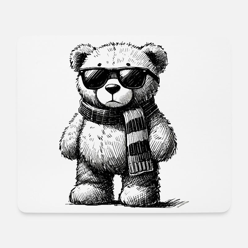 Cooler Teddybär – Vintage Zeichnung - Mousepad (Querformat) - Weiß