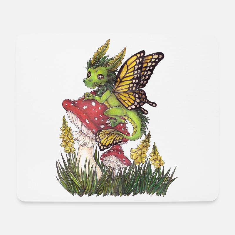 Walddrache auf Fliegenpilz Niedlich Schmetterling - Mousepad (Querformat) - Weiß