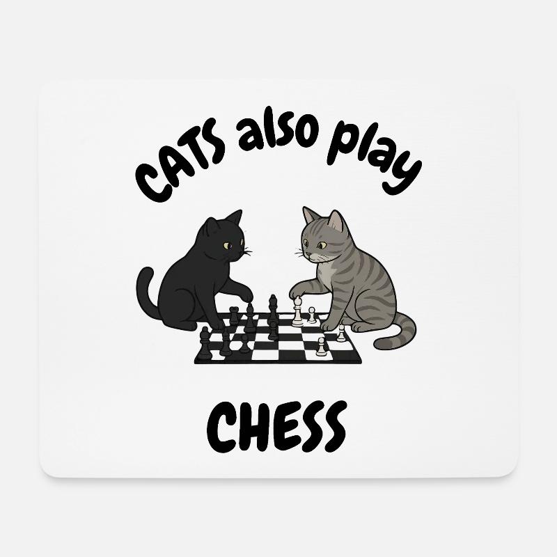 Katze spielt auch Schach - Mousepad (Querformat) - Weiß
