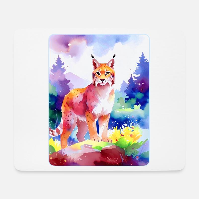 Luchs im Bergwald (Aquarell) - Mousepad (Querformat) - Weiß