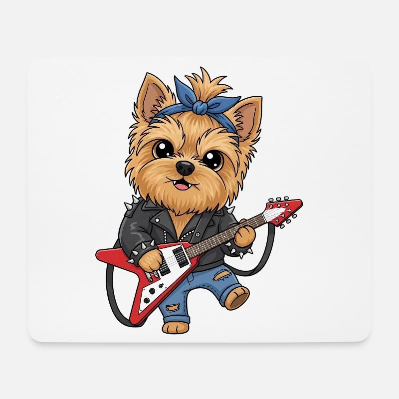 Punk Yorkie mit Gitarre - Mousepad (Querformat) - Weiß