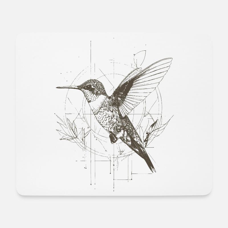 Geometric Hummingbird with Net - Mouse Pad (horizontal) - white