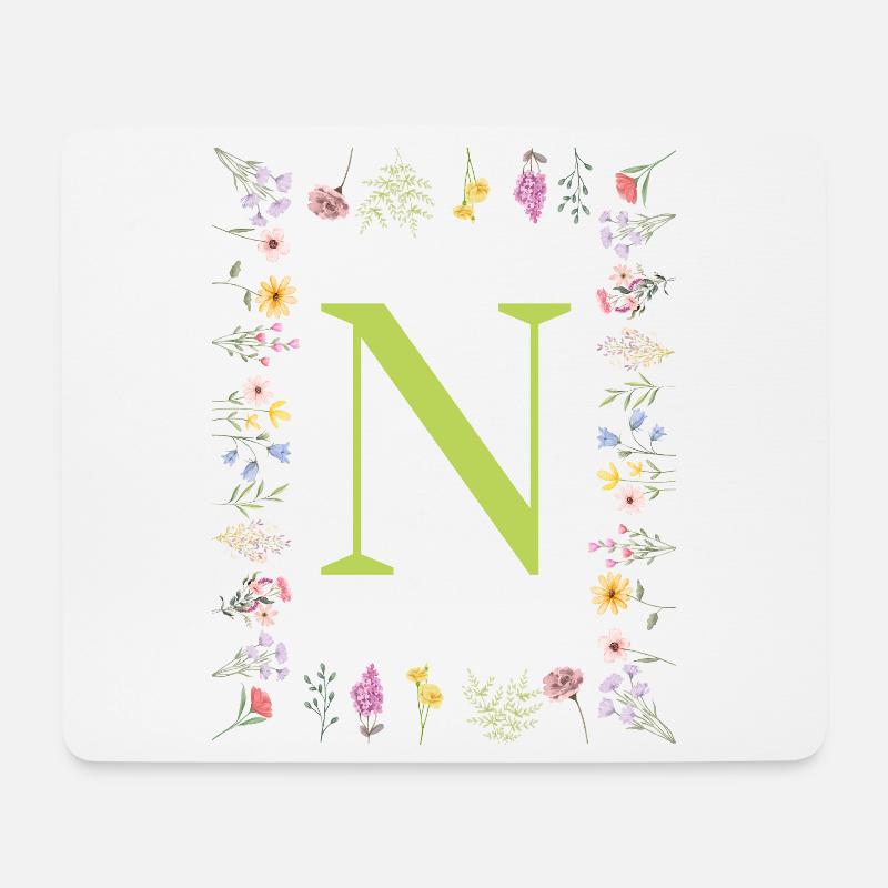 Florale Initialen " N ", Buchstaben Monogramm  - Mousepad (Querformat) - Weiß
