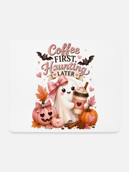 Lustiger Spruch Kaffee und Halloween - Mousepad (Querformat) - Weiß