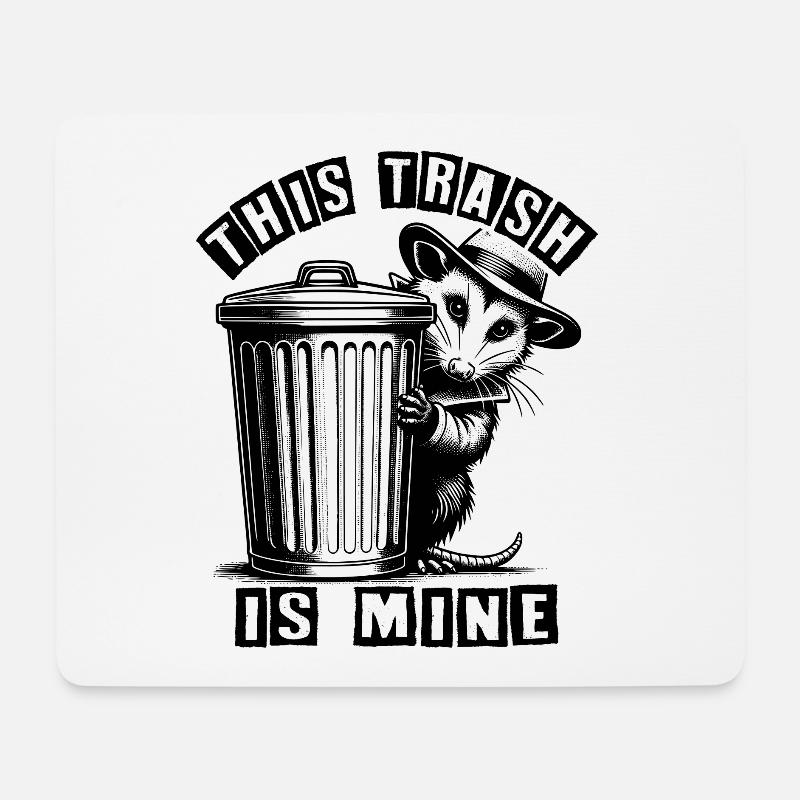Trash Opossum mit Hut schaut aus der Mülltonne - Mousepad (Querformat) - Weiß