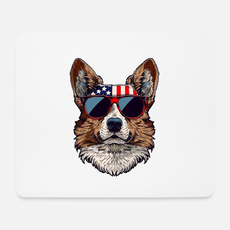 Pembroke Welsh Corg with American Sunglasses - Mousepad (Querformat) - Weiß