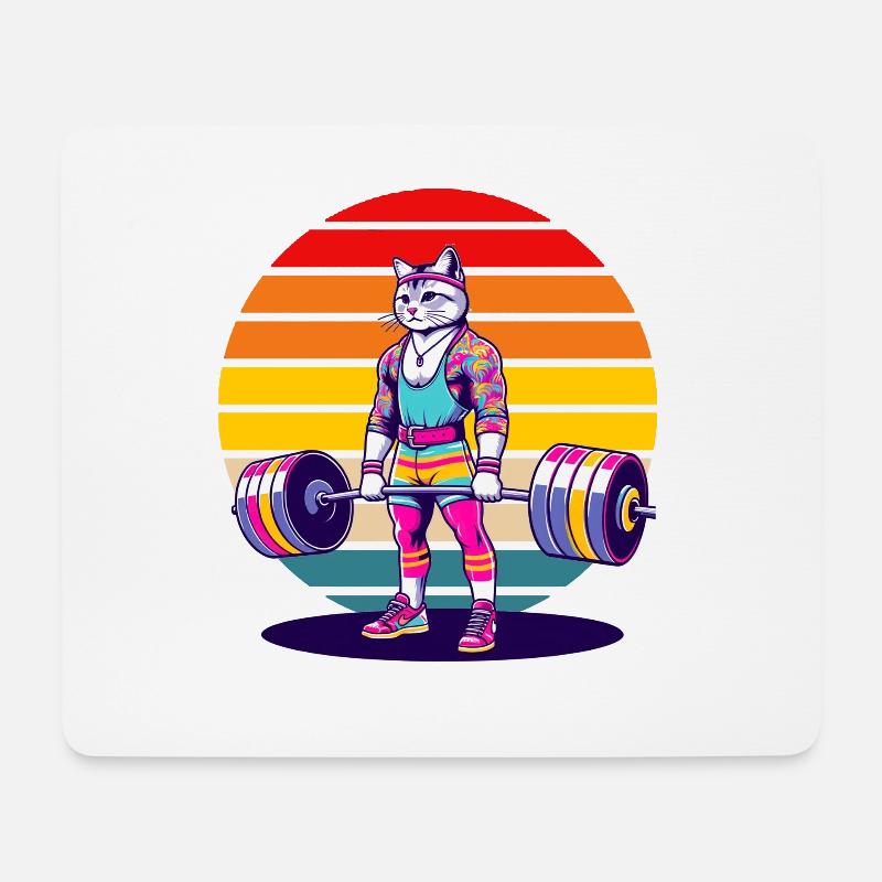 Rainbow Cat Deadlifting in the Gym - Mousepad (Querformat) - Weiß