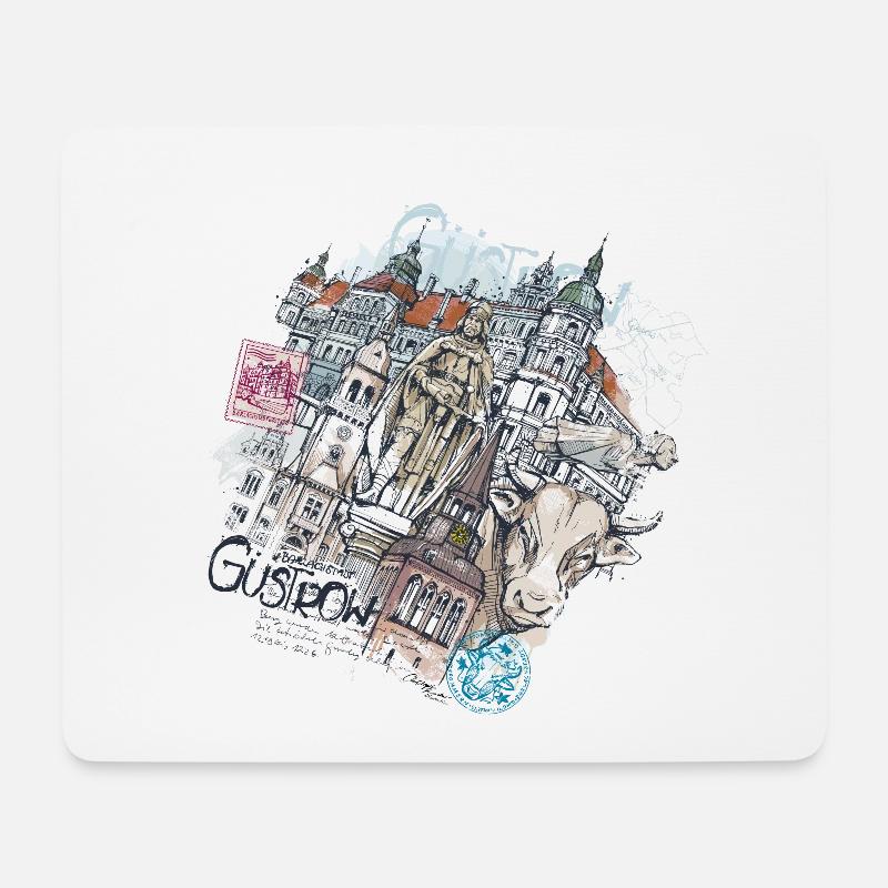 Güstrow Illustration - Mousepad (Querformat) - Weiß