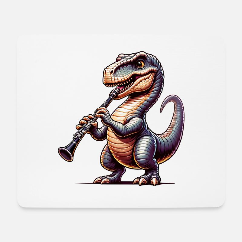 Dino Flötist Mit Blockflöte Im Orchester - Mousepad (Querformat) - Weiß