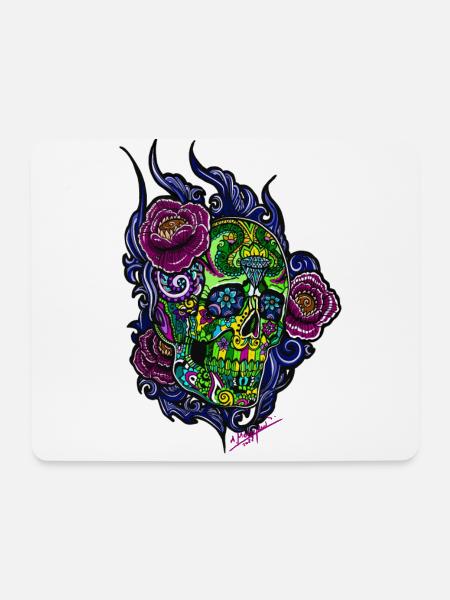 Schädel/abstraktBlüten - Mousepad (Querformat) - Weiß