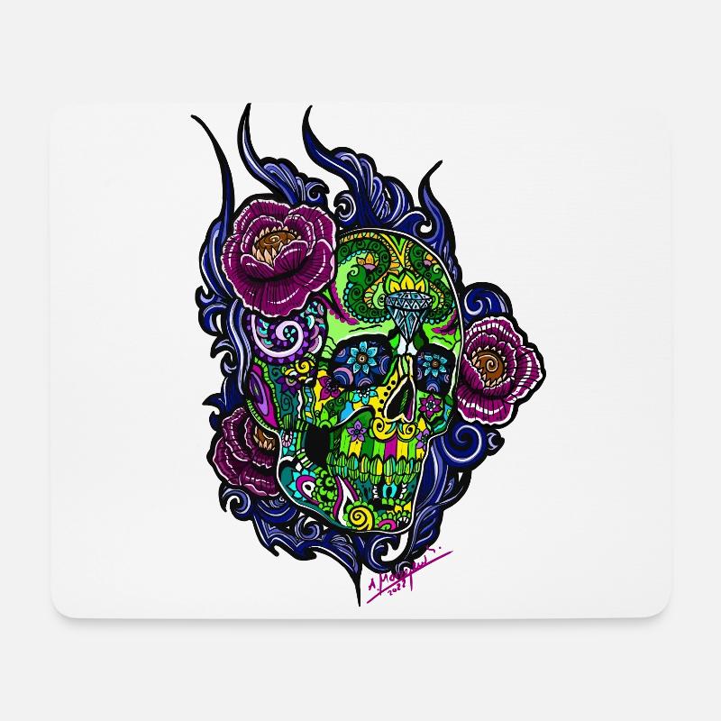 Schädel/abstraktBlüten - Mousepad (Querformat) - Weiß