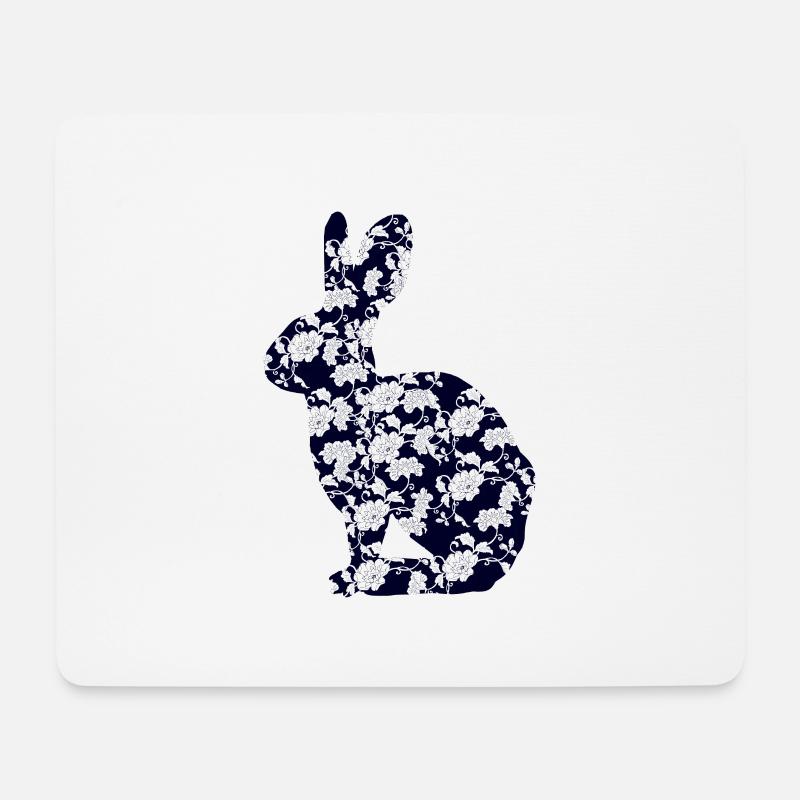 Blumiges Kaninchen - Mousepad (Querformat) - Weiß