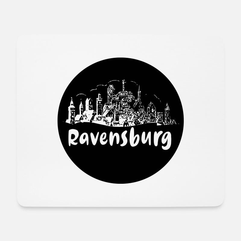ravensburg,skyline, kreis, scherenschnitt,schwarz - Mousepad (Querformat) - Weiß