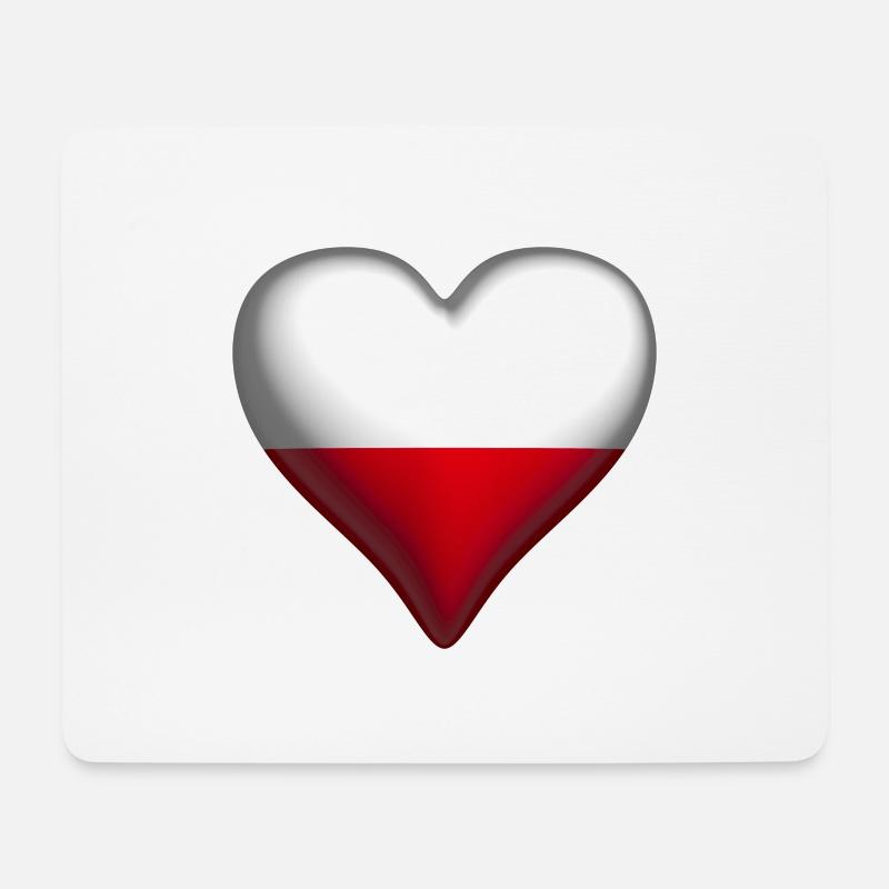 Polen glänzendes Herz weiß rot - Mousepad (Querformat) - Weiß