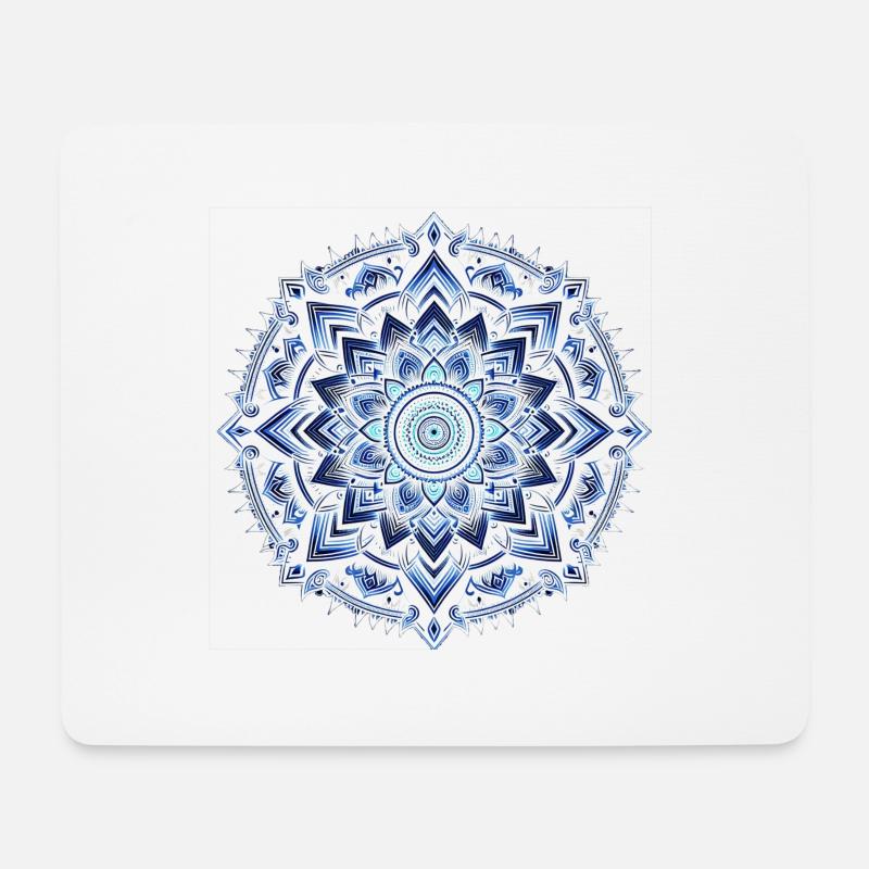 Blue Geometric Mandala - Mouse Pad (horizontal) - white