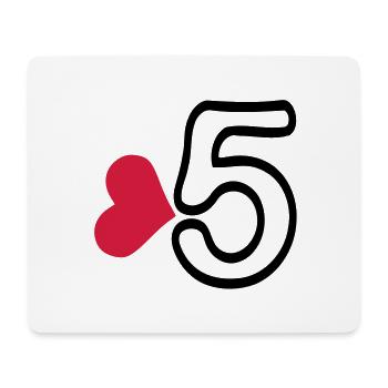 Number 5 & red heart - Mouse Pad (horizontal) - white - Front