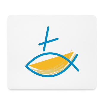 Altkatholischer Logo Fisch Blau/Gelb - Mousepad (Querformat) - Weiß - Vorne