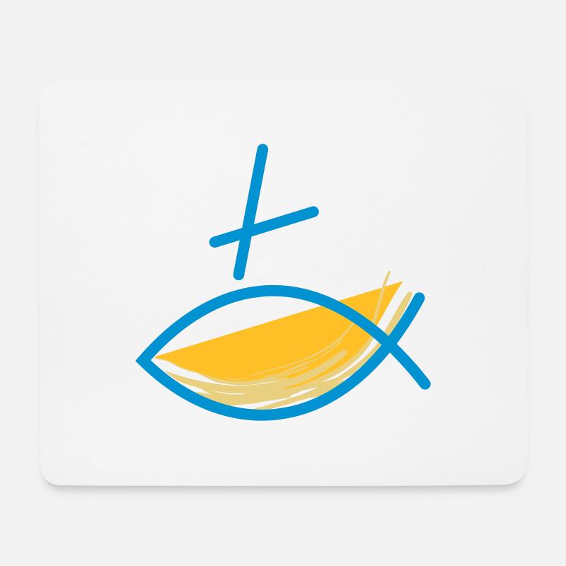 Altkatholischer Logo Fisch Blau/Gelb - Mousepad (Querformat) - Weiß