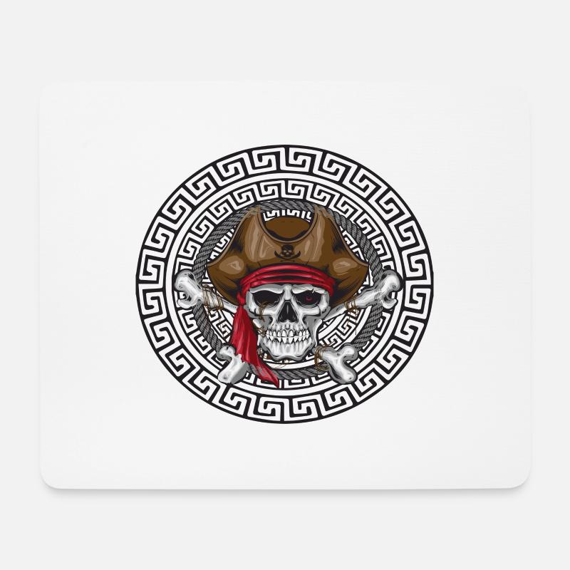 Piratenkopf mit Mäander Kreis - Mousepad (Querformat) - Weiß