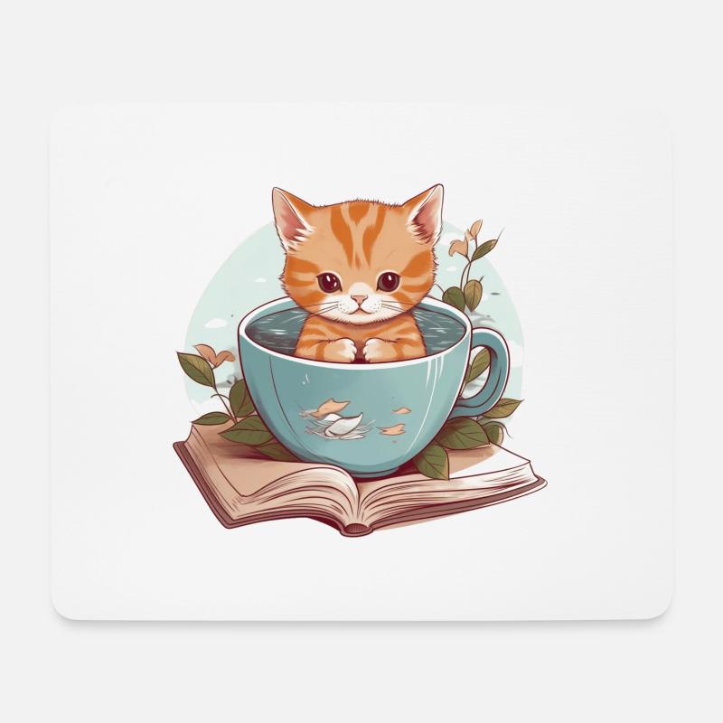 niedliche Katze in Tasse - Mousepad (Querformat) - Weiß