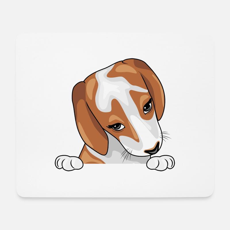 Spähen schüchterner Beagle-Welpe - Mousepad (Querformat) - Weiß