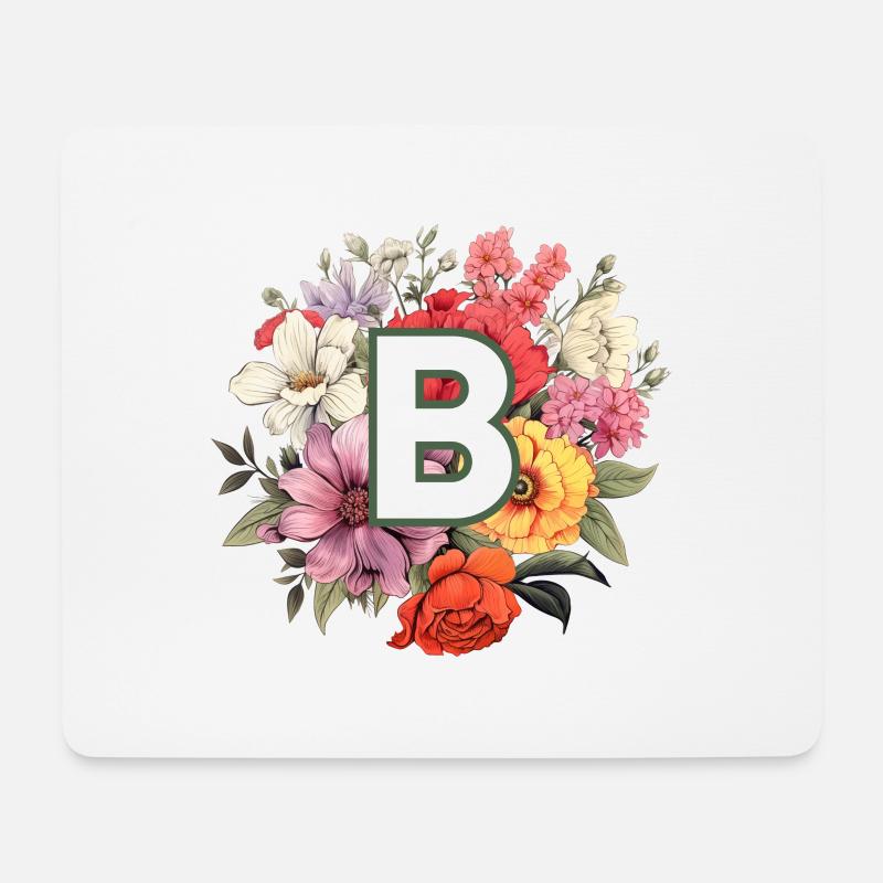 B Monogramm Blumenstrauss - Mousepad (Querformat) - Weiß