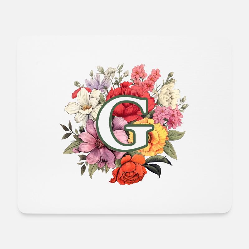 G Monogramm Blumenstrauss - Mousepad (Querformat) - Weiß