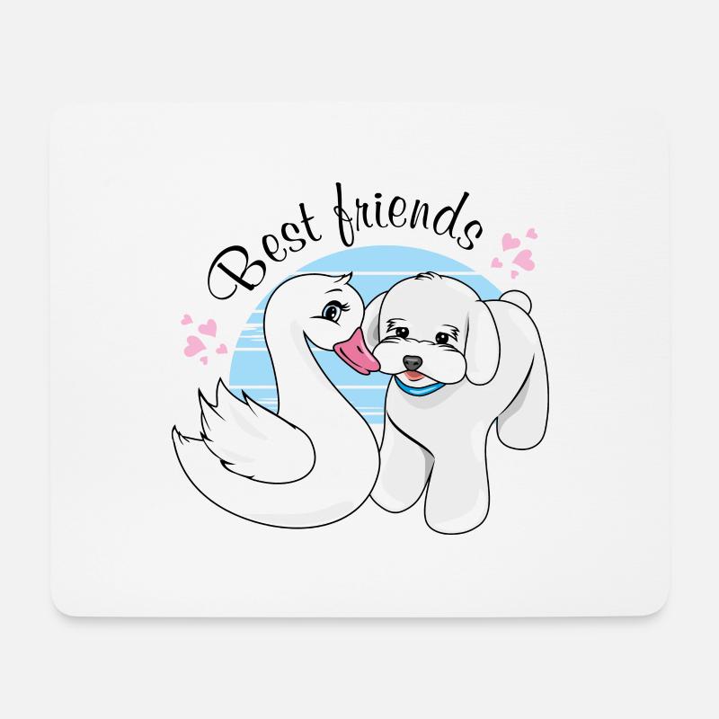 Süßes Schwanenbaby und Welpe sind beste Freunde - Mousepad (Querformat) - Weiß