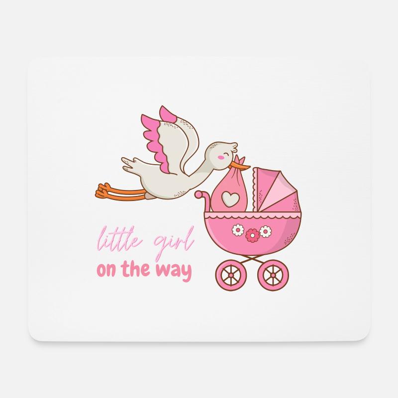 Little girl on the way mit Storch - Mousepad (Querformat) - Weiß