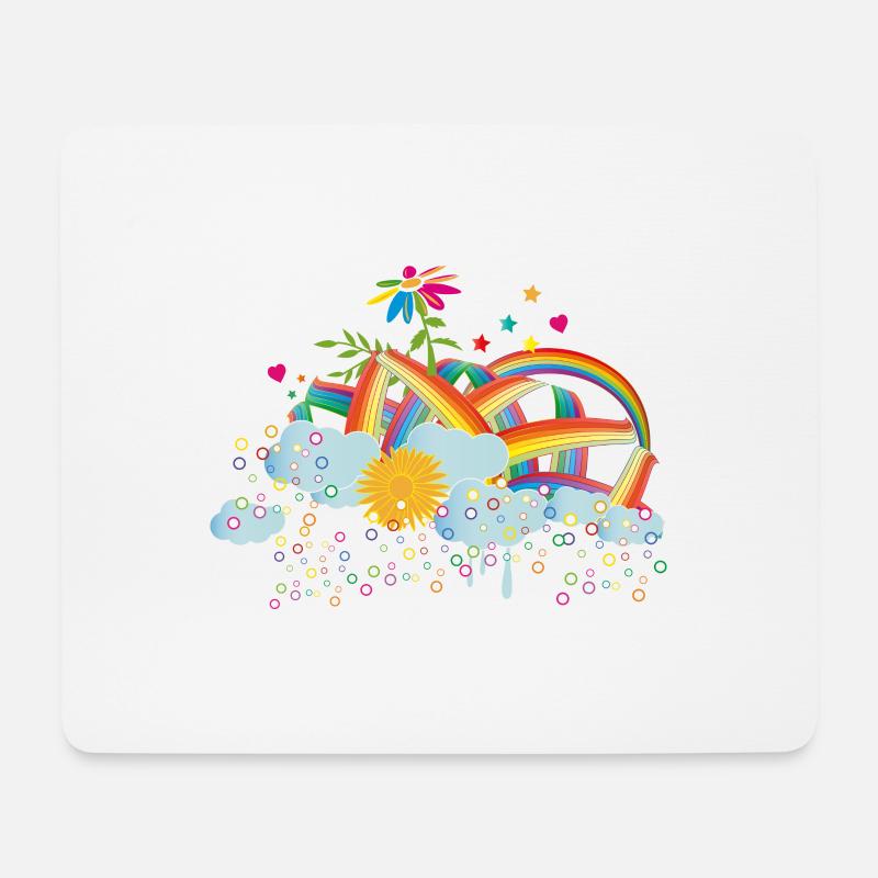 märchenhafter Regenbogen Himmel mit Wolken & Blume - Mousepad (Querformat) - Weiß