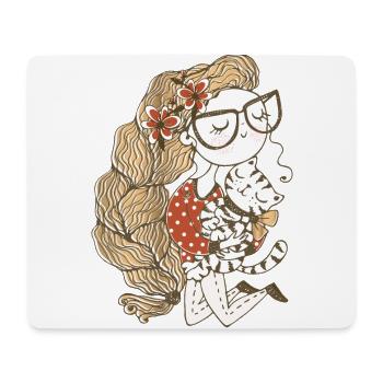 The girl & her beloved cat: Cat attitude - Mouse Pad (horizontal) - white - Front