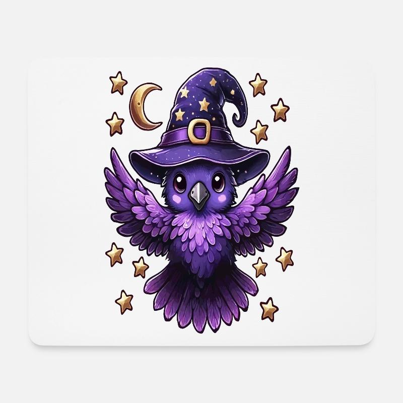 Halloween, Rabe, Sterne, Hexen Hut, Halbmond - Mousepad (Querformat) - Weiß