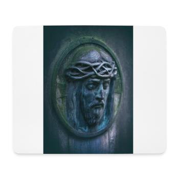 Jesus Bildnis Grabstein Moos oval verwittert - Mousepad (Querformat) - Weiß - Vorne