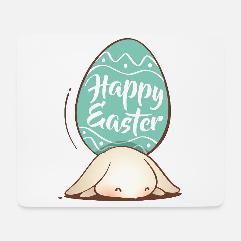 Sweet Easter Bunny with colorful egg and lettering - Mouse Pad (horizontal) - white