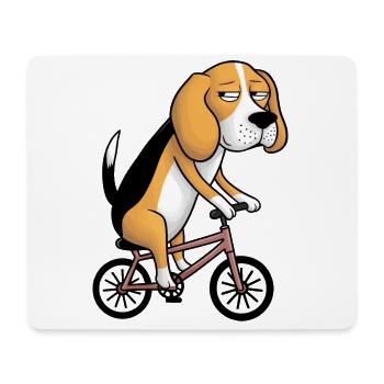 Funny beagle dog on bike whimsical funny - Mouse Pad (horizontal) - white - Front