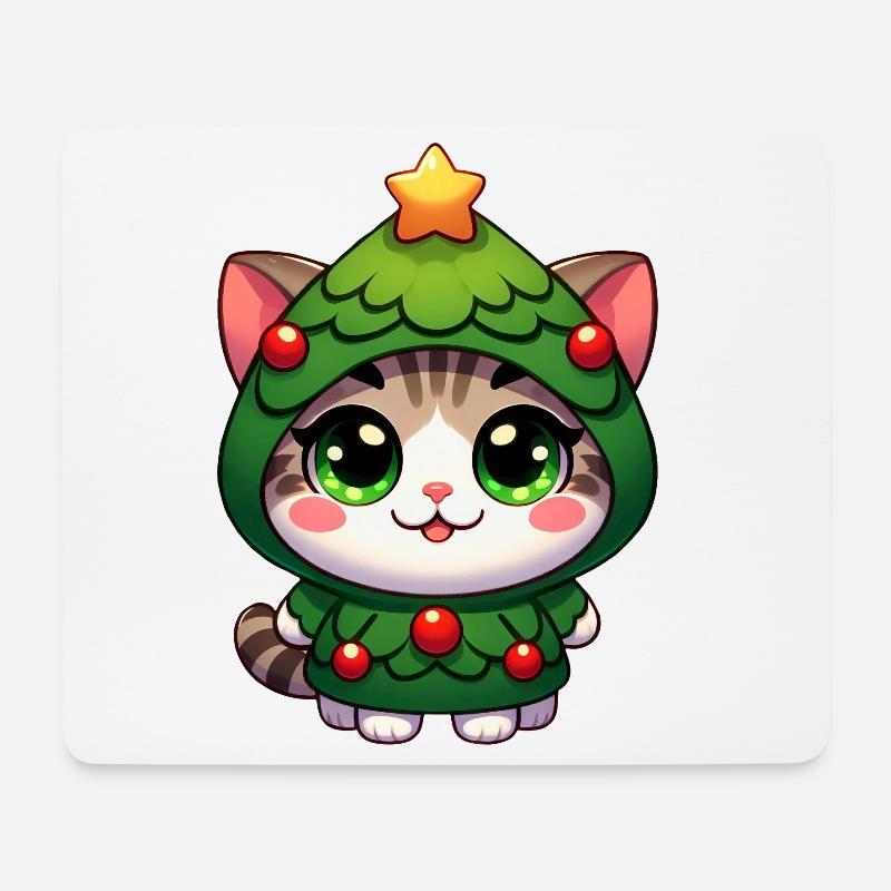 Skurrile Katze im Weihnachtskostüm Cartoon - Mousepad (Querformat) - Weiß