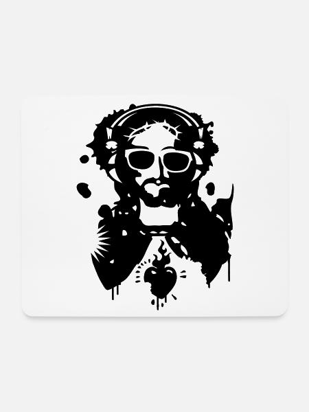 Jesus Graffiti with headphones and sunglasses - Mouse Pad (horizontal) - white