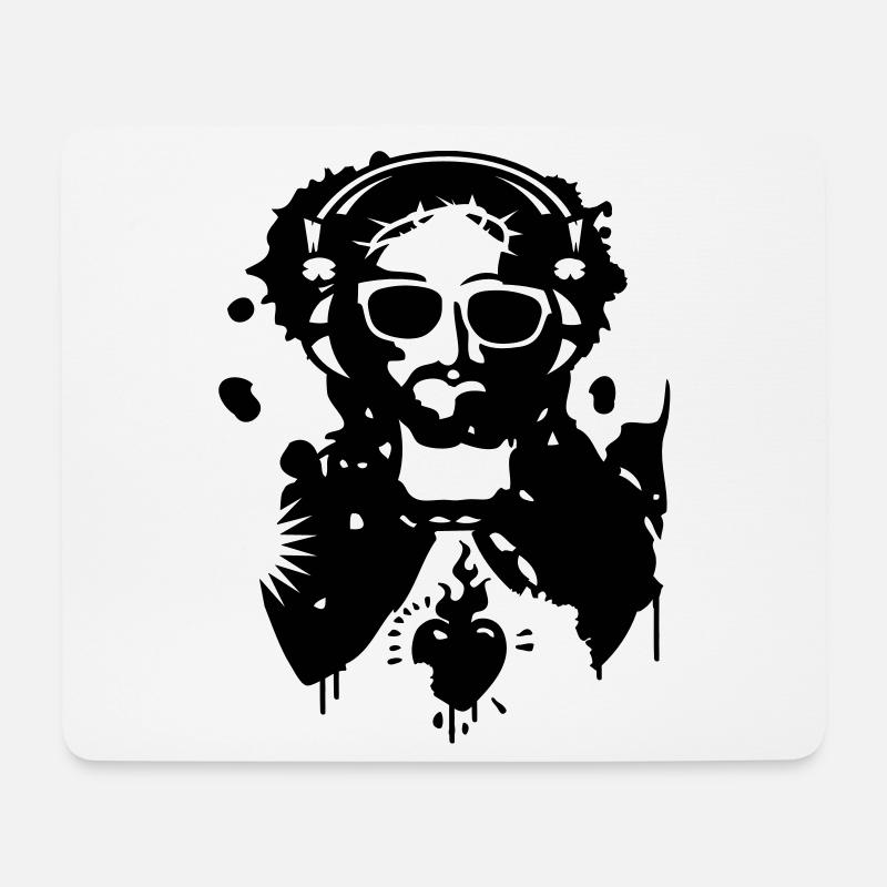 Jesus Graffiti with headphones and sunglasses - Mouse Pad (horizontal) - white