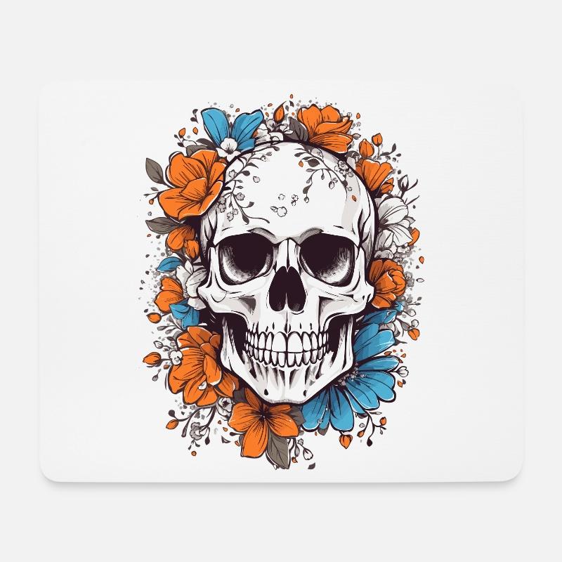 Totenkopf mit Blumen - Mousepad (Querformat) - Weiß