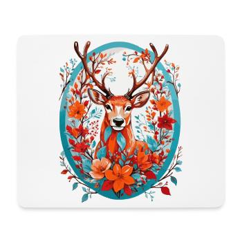 Hirsch mit Blumen - Mousepad (Querformat) - Weiß - Vorne