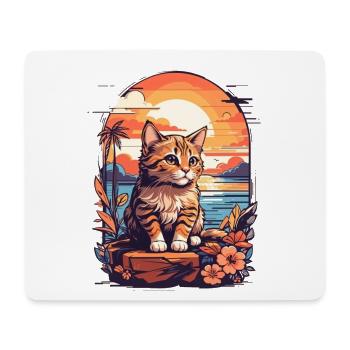 Retro Sunset Beach, Sonnenuntergangskatze am Meer - Mousepad (Querformat) - Weiß - Vorne