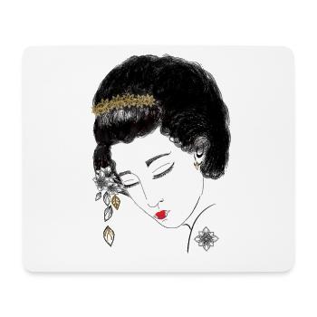 Japan Geisha, Flower Crown Portrait in Gold, - Mouse Pad (horizontal) - white - Front