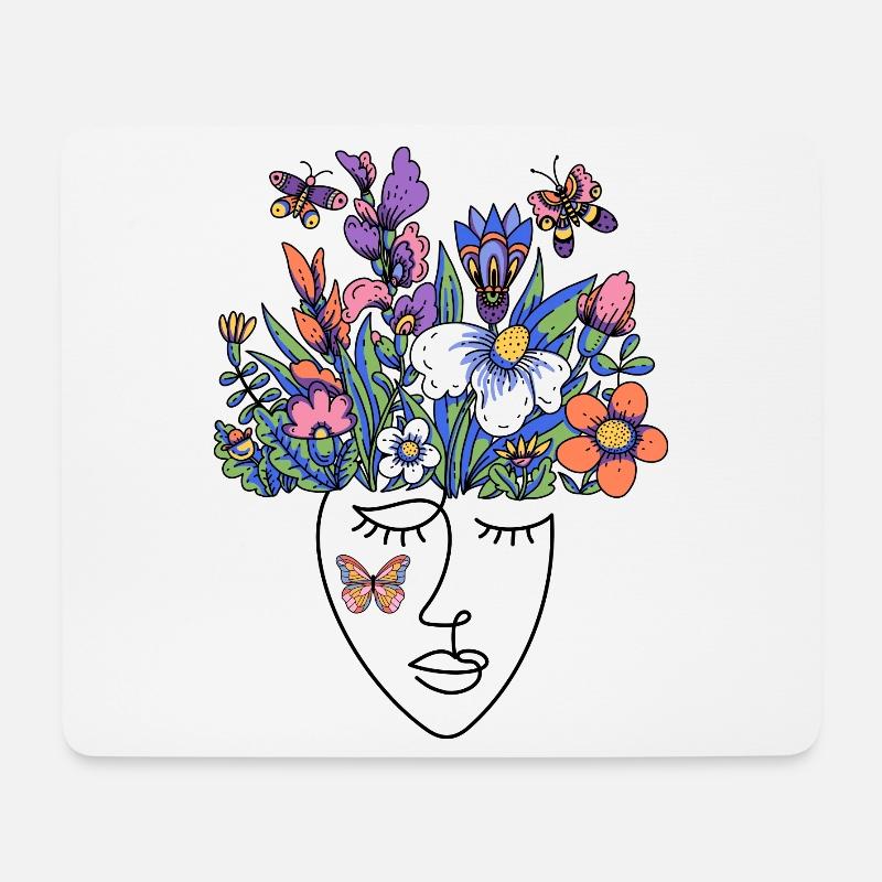Blumiges Fantasy-Motiv mit Schmetterlingen - Mousepad (Querformat) - Weiß