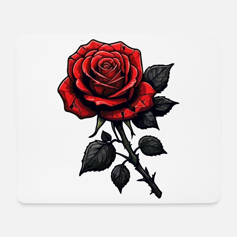 Dark rose illustration with red petals - Mouse Pad (horizontal) - white