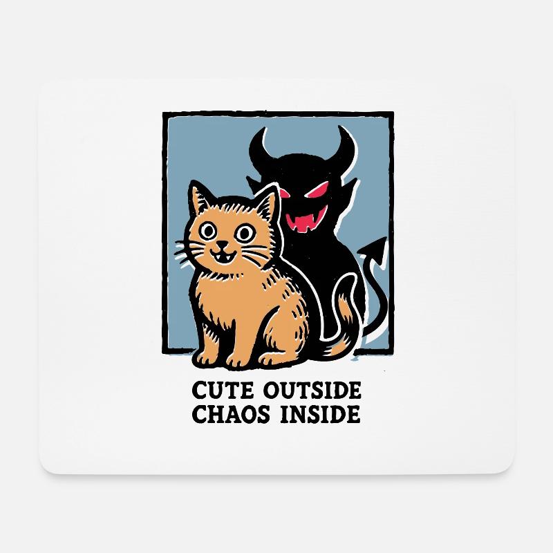 Cute Outside Chaos Inside Devilish Cat Funny Shirt - Mouse Pad (horizontal) - white